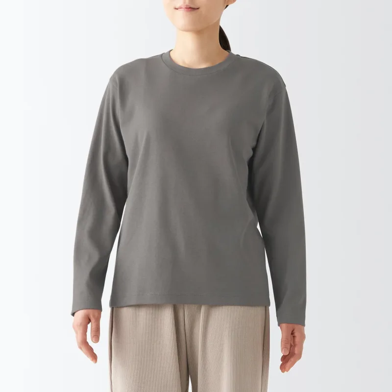 Kaos Lengan Panjang Crew Neck Interlock Wanita