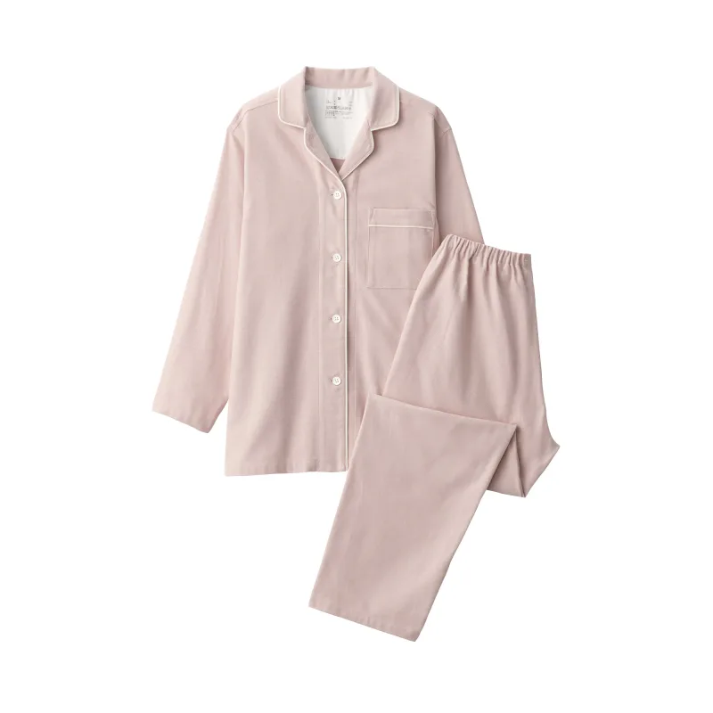 MUJI Women's Organic Cotton Flannel Pajamas with Side Seamless Design