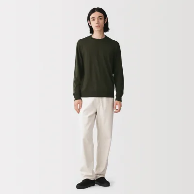 MUJI Men's Washable High-Gauge Wool Crewneck Sweater