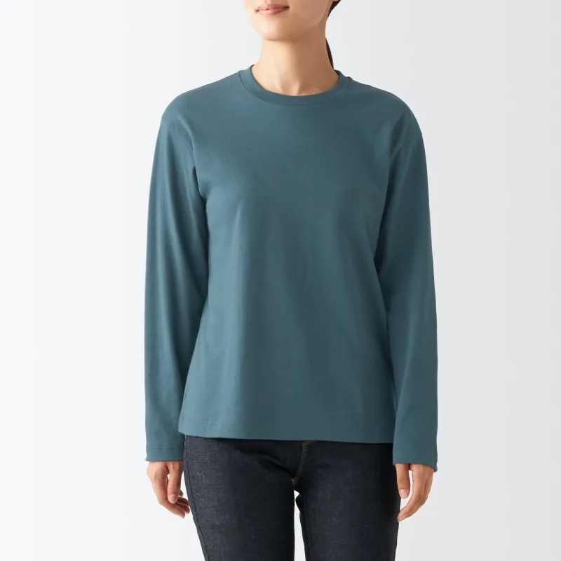 Kaos Lengan Panjang Crew Neck Interlock Wanita