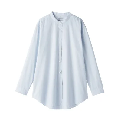 Women's Washed Broadcloth Stand Collar Long Shirt
