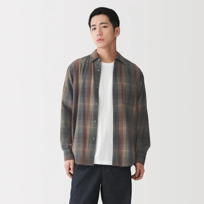 MUJI Herren Gebürstetes Baumwoll-Flanellhemd mit Knopfleiste für Herbst und Winter