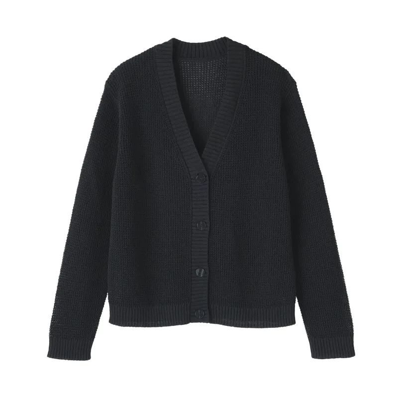 Women's Linen Blend Mesh V Neck Cardigan