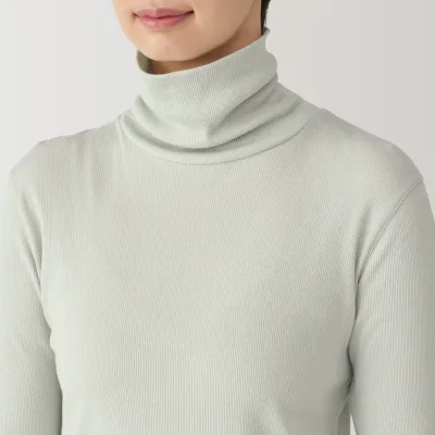 여성 소이 섬유 혼방 골지 터틀넥 긴팔 티셔츠