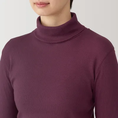 여성 소이 섬유 혼방 골지 터틀넥 긴팔 티셔츠