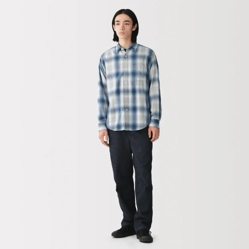 MUJI Herren Gebürstetes Baumwoll-Flanellhemd mit Knopfleiste für Herbst und Winter