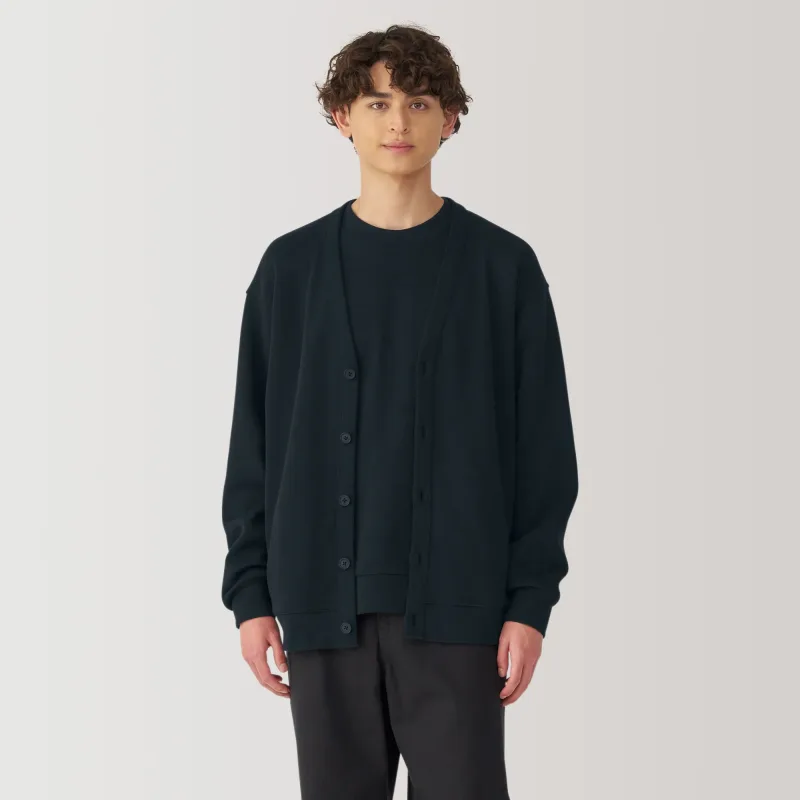 MUJI Herr Kort Cardigan med V-ringning i dubbelstickad bomullsblandning