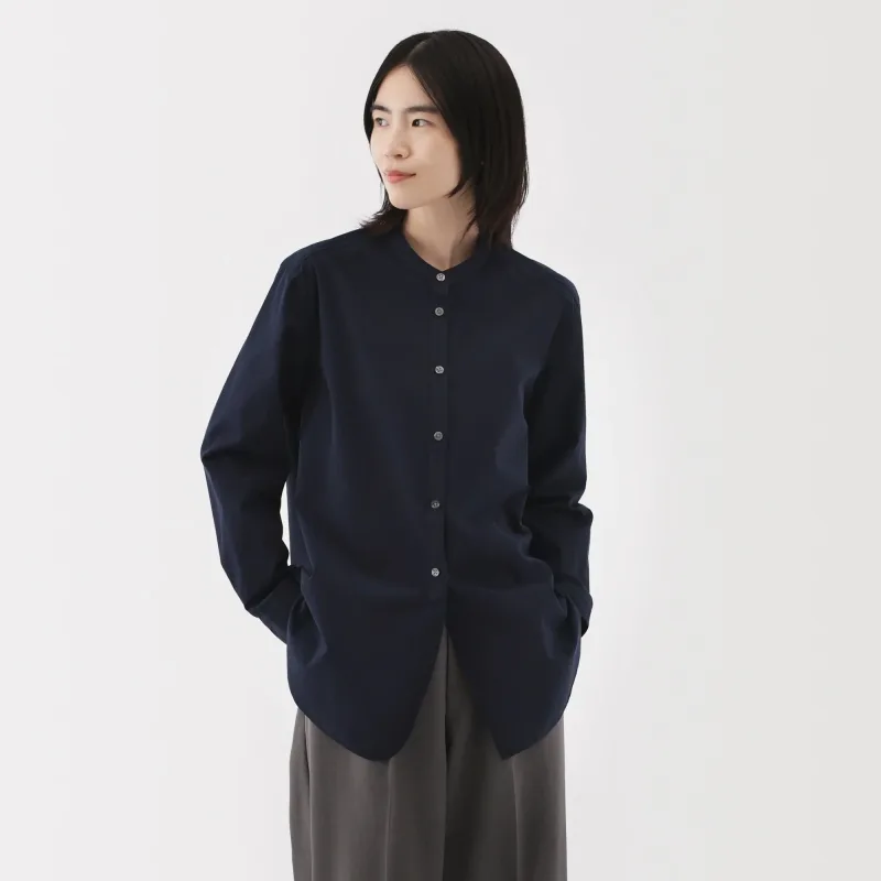 Women's Washed Broadcloth Stand Collar Long Shirt