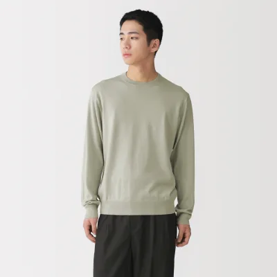 MUJI Men's Washable High-Gauge Wool Crewneck Sweater