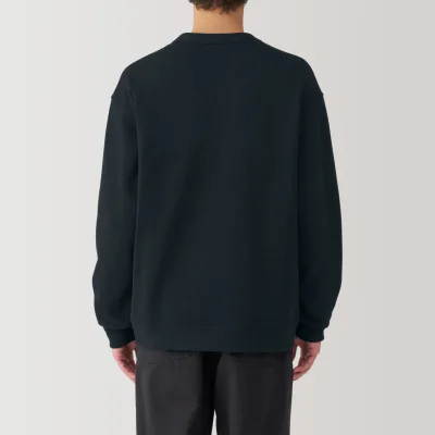 MUJI Herr Kort Cardigan med V-ringning i dubbelstickad bomullsblandning