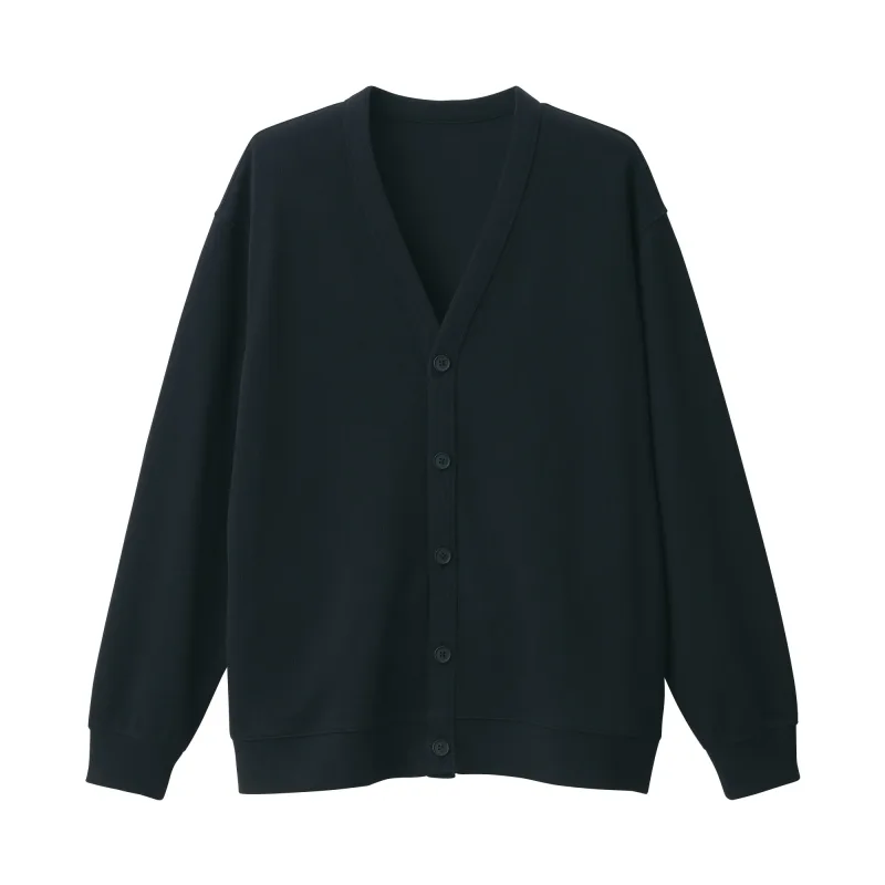MUJI Herr Kort Cardigan med V-ringning i dubbelstickad bomullsblandning
