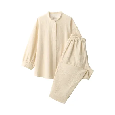 Women's Crinkle Gauze Stand Collar 3/4 Sleeve Pajamas