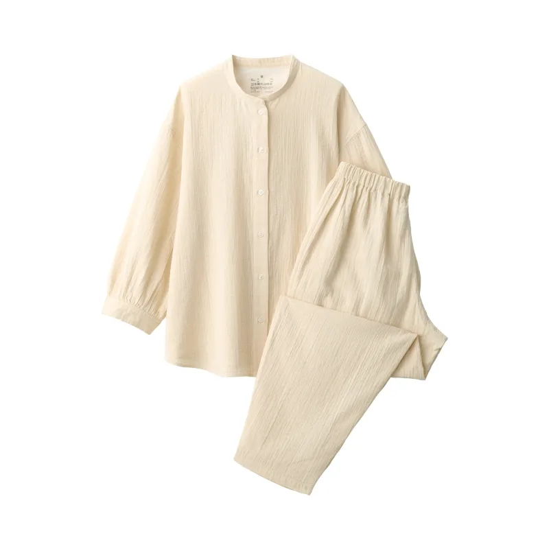 Women's Crinkle Gauze Stand Collar 3/4 Sleeve Pajamas