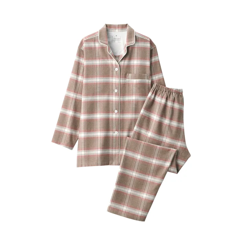 MUJI Women's Organic Cotton Flannel Pajamas with Side Seamless Design