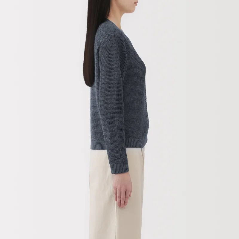 Women's Linen Blend Mesh V Neck Cardigan