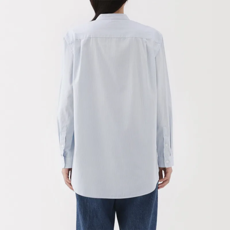 Women's Washed Broadcloth Stand Collar Long Shirt