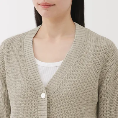 Women's Linen Blend Mesh V Neck Cardigan