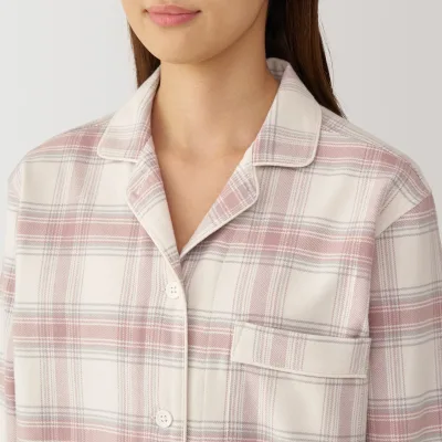 MUJI Women's Organic Cotton Flannel Pajamas with Side Seamless Design