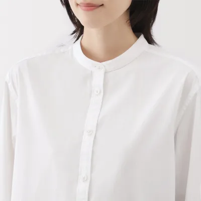 Women's Washed Broadcloth Stand Collar Long Shirt