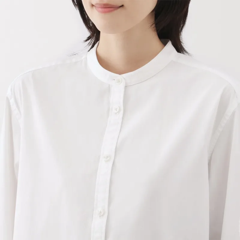 Women's Washed Broadcloth Stand Collar Long Shirt