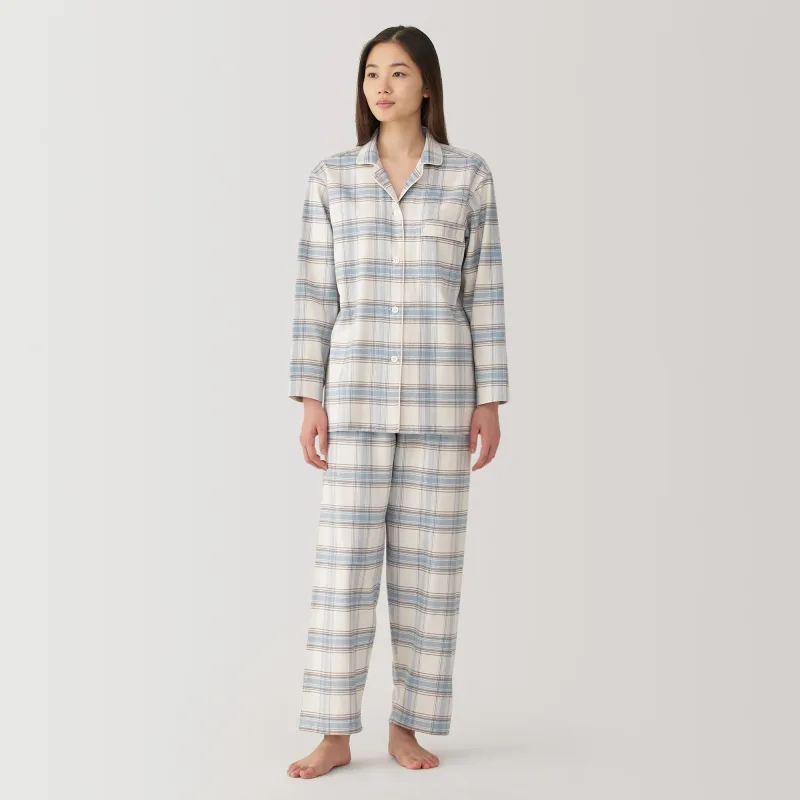 MUJI Women's Organic Cotton Flannel Pajamas with Side Seamless Design