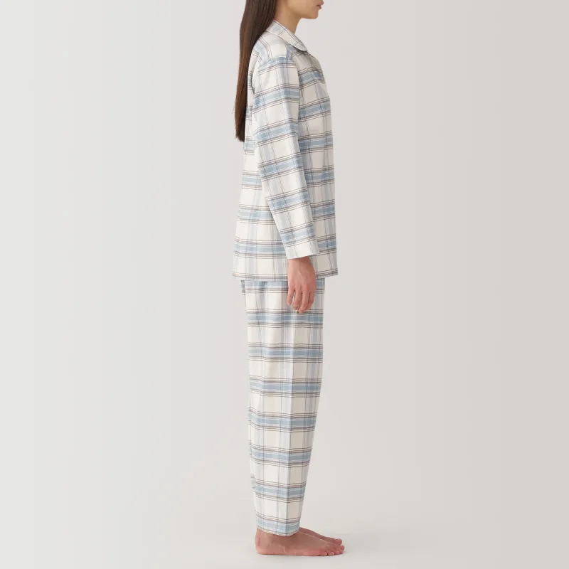 MUJI Women's Organic Cotton Flannel Pajamas with Side Seamless Design