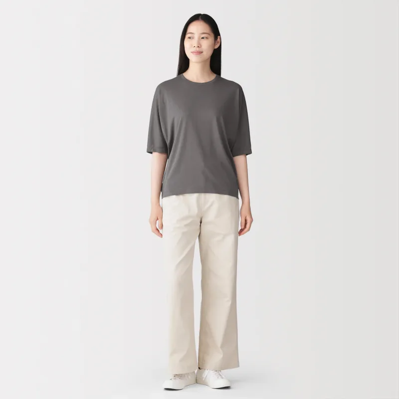 MUJI Women's Lyocell Blend Jersey Half Sleeve Crewneck Pullover