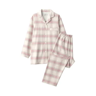 MUJI Women's Organic Cotton Flannel Pajamas with Side Seamless Design
