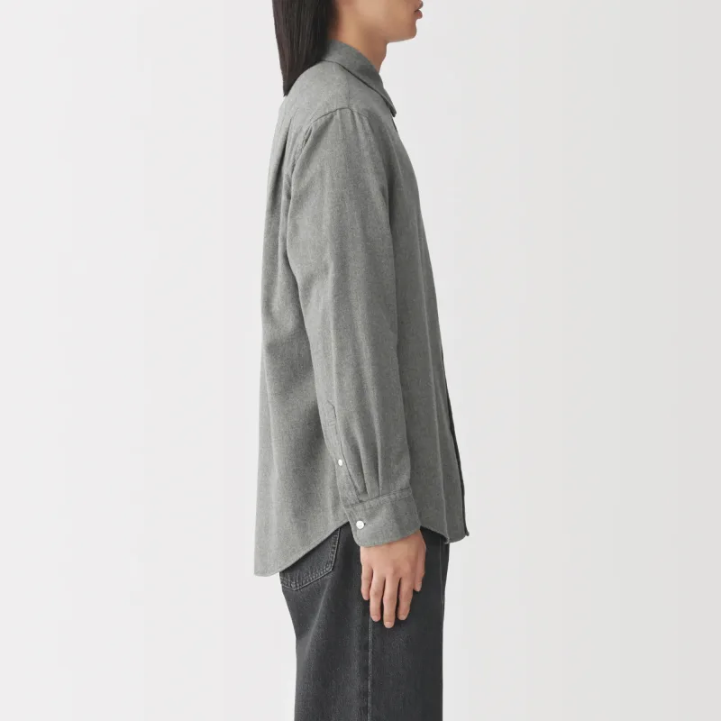 MUJI Herren Gebürstetes Baumwoll-Flanellhemd mit Knopfleiste für Herbst und Winter