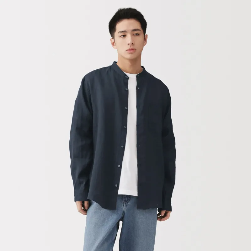 Linen Stand Collar Shirt