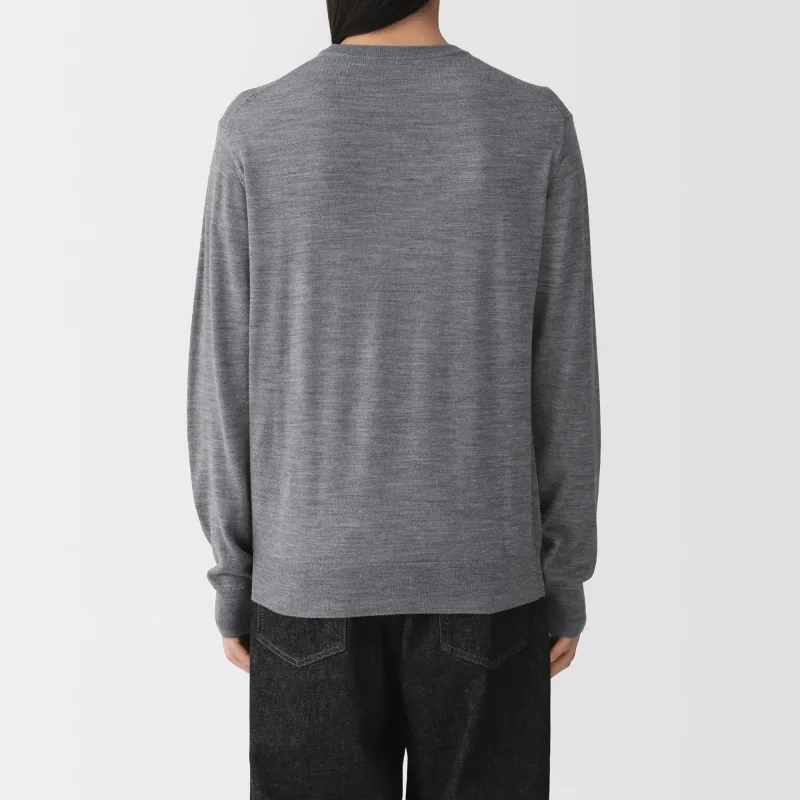 MUJI Men's Washable High-Gauge Wool Crewneck Sweater