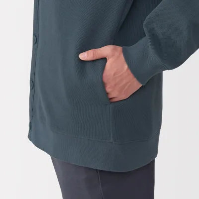 MUJI Herr Kort Cardigan med V-ringning i dubbelstickad bomullsblandning