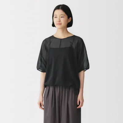 High-Twist Cotton Sheer Blouse