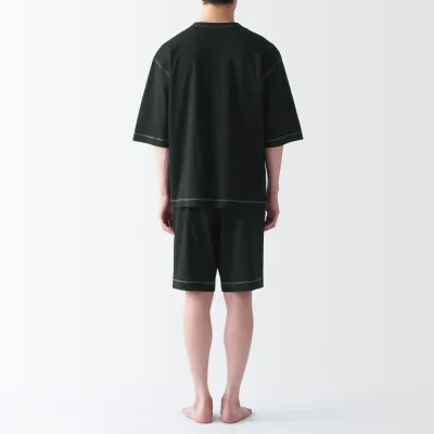 Conjunto de Loungewear Masculino de Manga Curta em Algodão com Absorção de Humidade