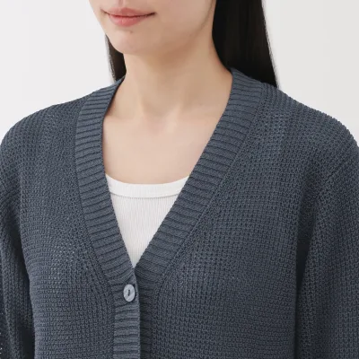 Women's Linen Blend Mesh V Neck Cardigan