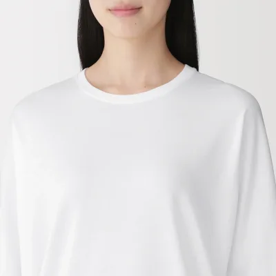 MUJI Women's Lyocell Blend Jersey Half Sleeve Crewneck Pullover