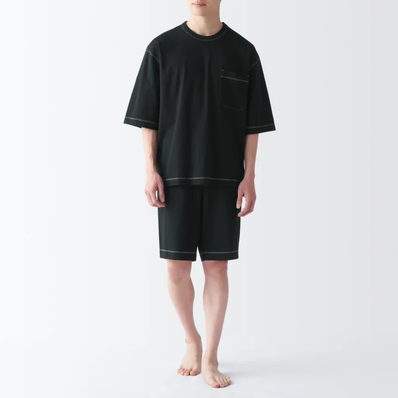 Conjunto de Loungewear Masculino de Manga Curta em Algodão com Absorção de Humidade