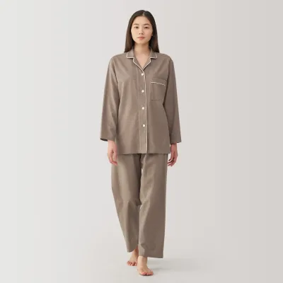 MUJI Women's Organic Cotton Flannel Pajamas with Side Seamless Design