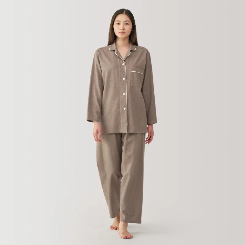 MUJI Women's Organic Cotton Flannel Pajamas with Side Seamless Design