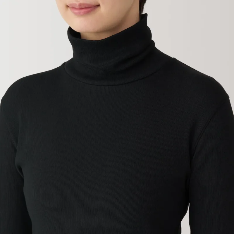 여성 소이 섬유 혼방 골지 터틀넥 긴팔 티셔츠