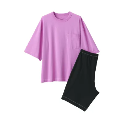 Conjunto de Loungewear Masculino de Manga Curta em Algodão com Absorção de Humidade