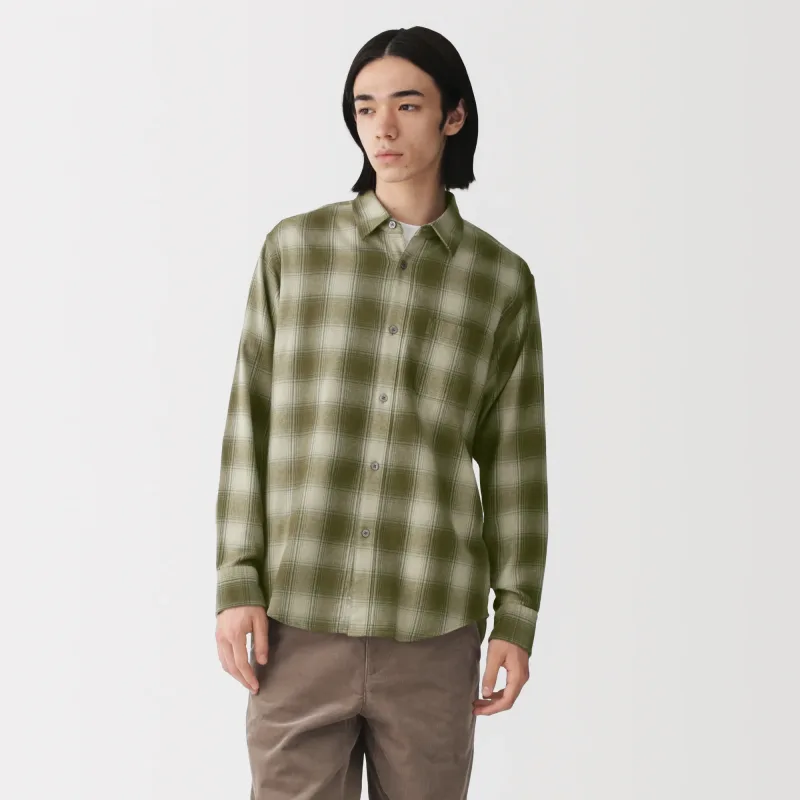MUJI Herren Gebürstetes Baumwoll-Flanellhemd mit Knopfleiste für Herbst und Winter