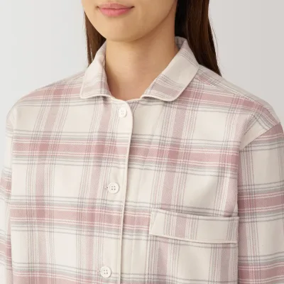 MUJI Women's Organic Cotton Flannel Pajamas with Side Seamless Design