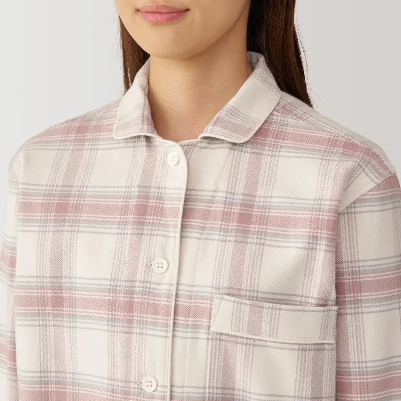 MUJI Women's Organic Cotton Flannel Pajamas with Side Seamless Design