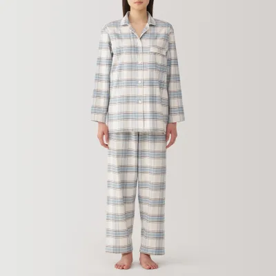 MUJI Women's Organic Cotton Flannel Pajamas with Side Seamless Design