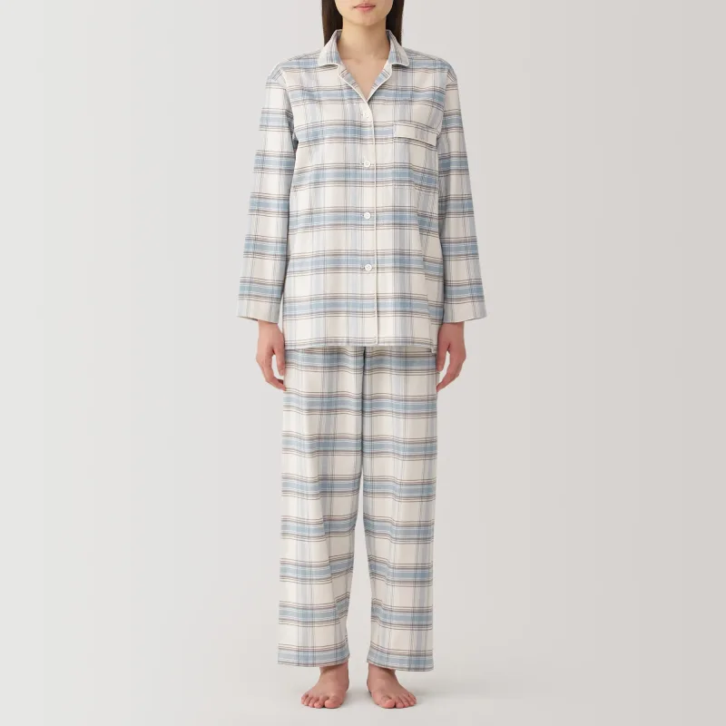 MUJI Women's Organic Cotton Flannel Pajamas with Side Seamless Design