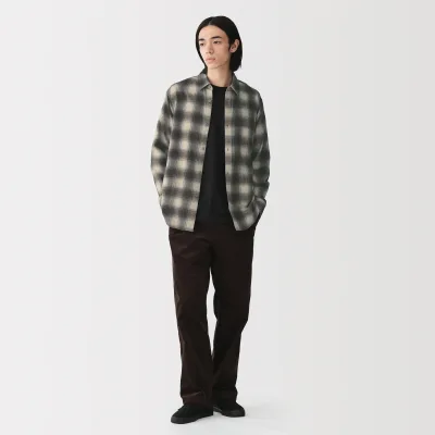 MUJI Herren Gebürstetes Baumwoll-Flanellhemd mit Knopfleiste für Herbst und Winter