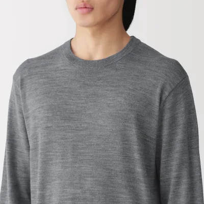 MUJI Men's Washable High-Gauge Wool Crewneck Sweater