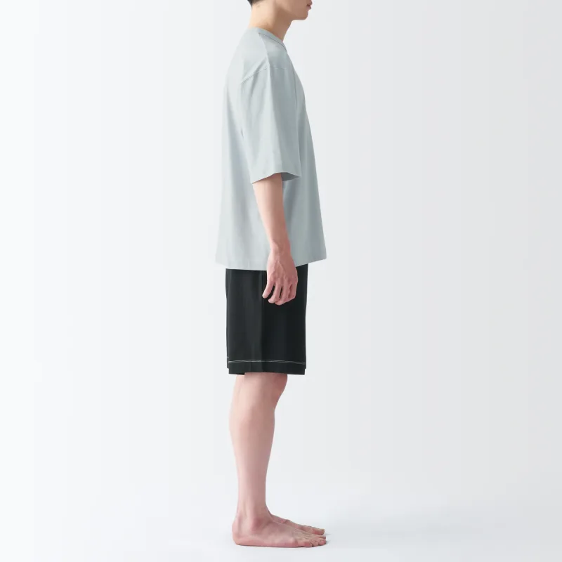 Conjunto de Loungewear Masculino de Manga Curta em Algodão com Absorção de Humidade