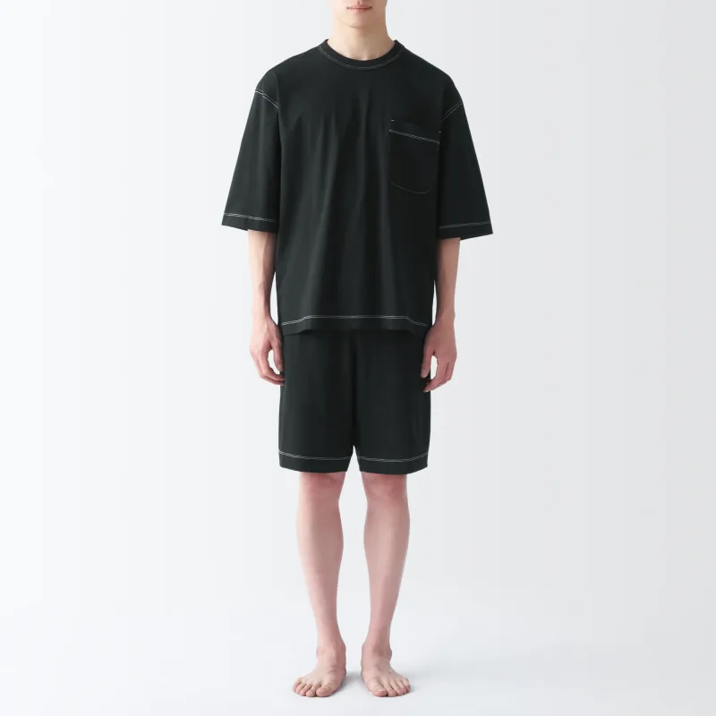 Conjunto de Loungewear Masculino de Manga Curta em Algodão com Absorção de Humidade
